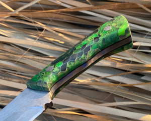 Custom Hand Made 8 inch Fixed Blade with Green Honey Comb Handles