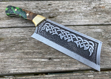 Load image into Gallery viewer, Custom hand made Celtic Cleaver Chef Knife, full tang with walnut handles