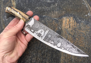Country Farm Themed Custom Hand Made Chef Knife with Corn Cob Handles by Berg Knife Making