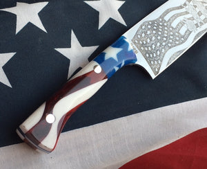 American Flag Patriot Themed Custom Hand Made Chef Knife by Berg Knife Making