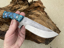 Load image into Gallery viewer, Custom hand made high carbon knife with one of a kind Cast resin Skull knife scales or handles. By Bergknifemaking.com