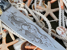 Load image into Gallery viewer, Striped Bass etched Chef Knife. Functional Metal Art by Berg Knifemaking