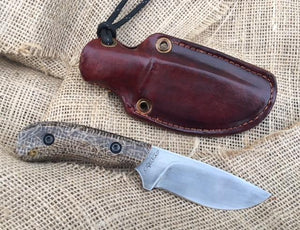 Custom Hand Made Fixed BladeNeck Knife with Burlap Micarta Scales