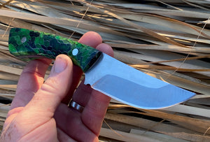Custom Hand Made 8 inch Fixed Blade with Green Honey Comb Handles