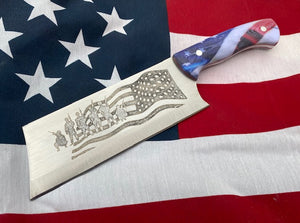 American Flag Themed Custom Hand Made Cleaver Chef Knife
