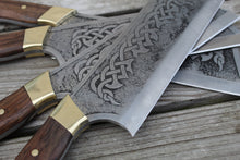Load image into Gallery viewer, Custom hand made Celtic Cleaver Chef Knife, full tang with walnut handles