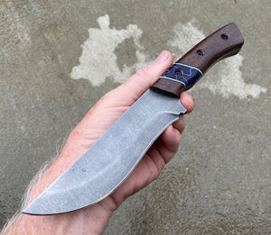 Custom Hand Made 10 inch Fixed Blade with segmented wood and blue swirl handles