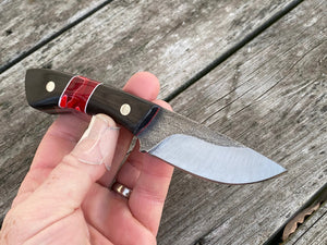 Custom Hand Made 6 3/4 inch Fixed Blade with Ebony and red  segmented Handles