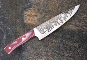 Christmas Themed Custom Hand Made Chef Knife by Berg Knife Making