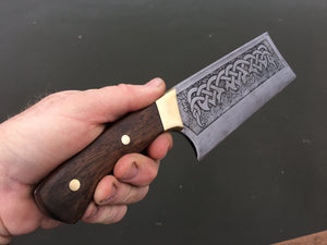 Custom hand made Celtic Cleaver Chef Knife, full tang with walnut handles