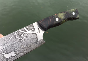 Deer on the Lake Themed Custom Hand Made Chef Knife by Berg Blades