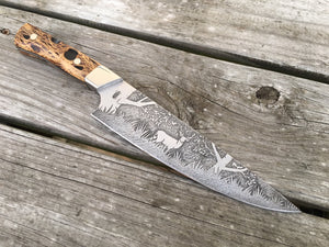 Deer in the Woods Themed Custom Hand Made Chef Knife by Berg Blades