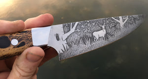 Deer in the Woods Themed Custom Hand Made Chef Knife by Berg Blades