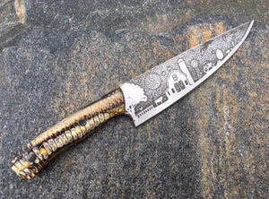 Country Farm Themed Custom Hand Made Chef Knife with Corn Cob Handles by Berg Knife Making
