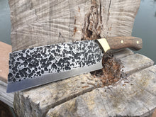 Load image into Gallery viewer, Hammer Peened Modified Cleaver Chef Knife, full tang with walnut handles
