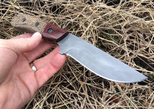 Load image into Gallery viewer, Custom Hand Made Fixed Blade with Burlap Micarta Hybrid Scales