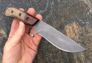 Custom Hand Made Fixed Blade with Burlap Micarta Hybrid Scales