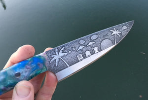 Beach Themed Custom Hand Made Chef Knife by Berg Knife Making