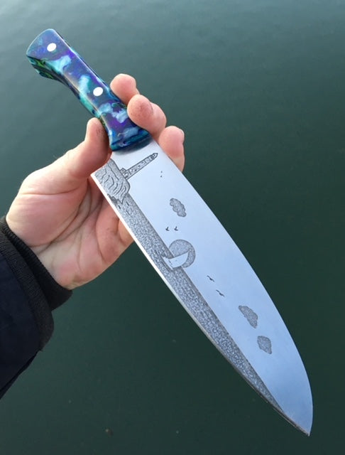 Lighthouse Themed Custom Hand Made Chef Knife by Berg Knife Making