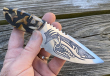Load image into Gallery viewer, Shark Knife with fossil shark teeth cast handles black liner