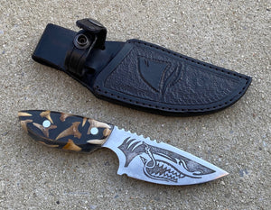 Shark Knife with fossil shark teeth cast handles black liner
