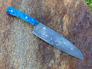 Sea Turtle Themed Chef Knife with blue scales