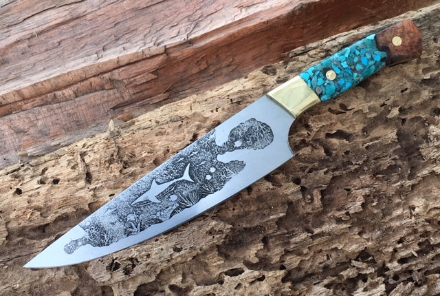 Custom Dolphin and Tropical Fish etched Chef Knife. Functional Metal A –  Berg Knifemaking