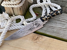 Load image into Gallery viewer, Shark Frenzy etched Chef Knife. Functional Metal Art by Berg Knifemaking