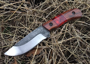 Custom Hand Made Fixed Blade with Ironwood and red acrylic Hybrid Scales