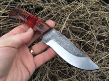 Load image into Gallery viewer, Custom Hand Made Fixed Blade with Ironwood and red acrylic Hybrid Scales
