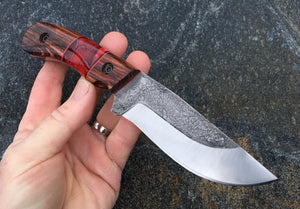 Custom Hand Made Fixed Blade with Ironwood and red acrylic Hybrid Scales