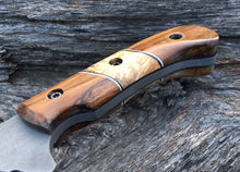Load image into Gallery viewer, Custom Hand Made Fixed Blade with Dark wood and light burl Hybrid Scales