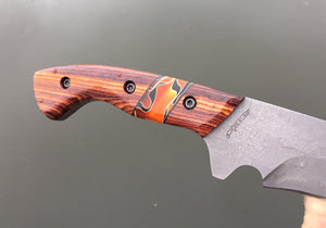 Custom Hand Made Recurve knife with hybrid wood and acrylic segmented handles