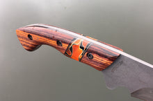 Load image into Gallery viewer, Custom Hand Made Recurve knife with hybrid wood and acrylic segmented handles