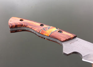 Custom Hand Made Recurve knife with hybrid wood and acrylic segmented handles