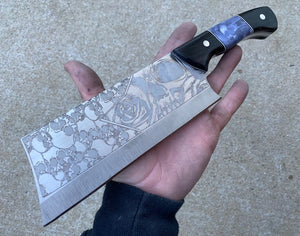 Skull Themed Modified Cleaver Chef Knife