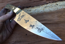 Load image into Gallery viewer, Horse theme Custom Hand made Chef Knife. Functional metal art by Berg Knifemaking