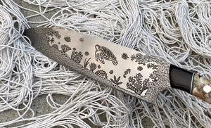 Sea Turtle and Coral Underwater Themed Custom Hand Made Chef Knife